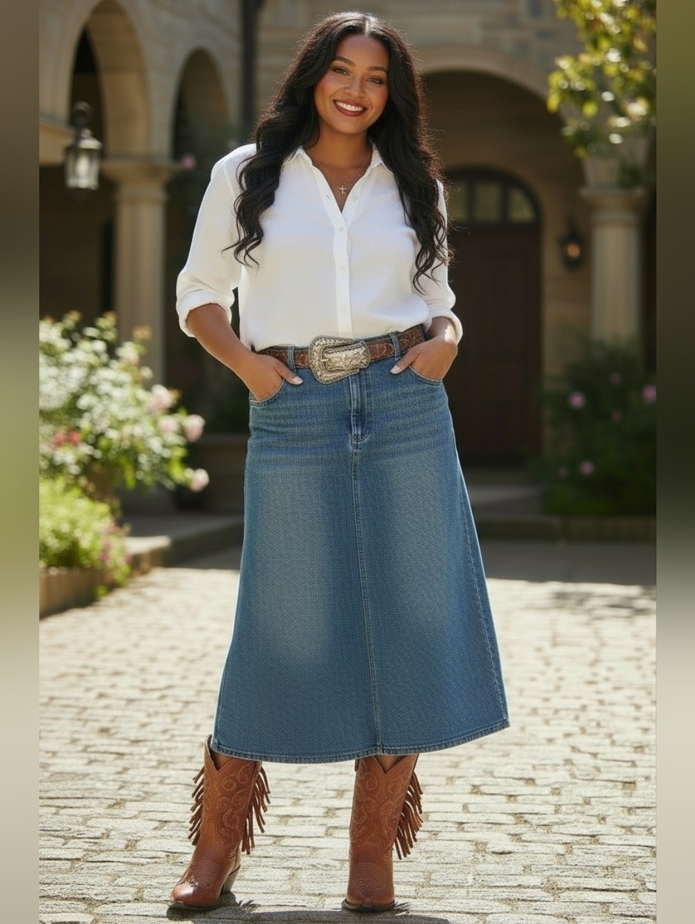 Christopher & Banks Blue Denim A-Line Maxi Skirt